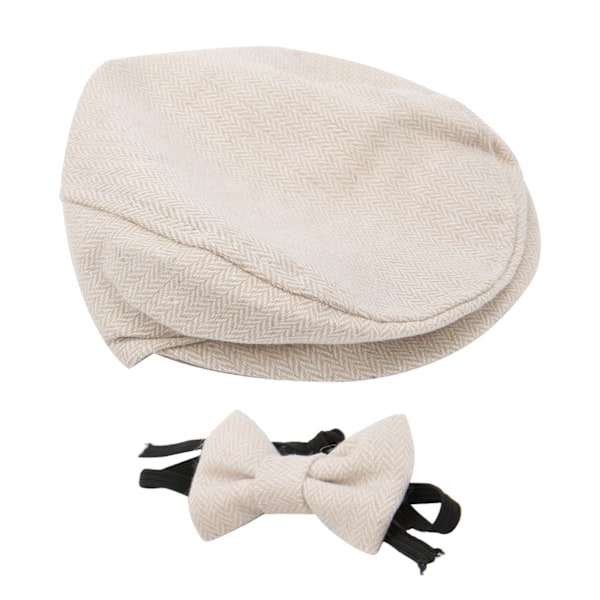 Platt keps gentleman hatt fluga fotografering prop spädbarn nyfödd baby fotografering rekvisita set (beige gentleman hatt fluga)