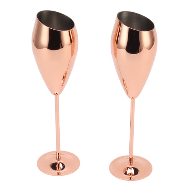2 stk. kobber champagneglass sett, solid tykk bunn, rustfritt stål, messingbelagte champagneglass