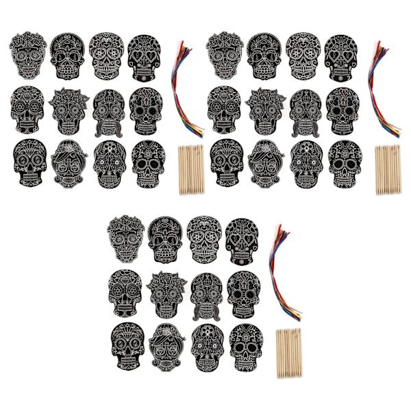 36 ark Halloween-skrapmasker med dödskallemotiv, färgglada, gör-det-själv, matt beläggning, för rollspel och pyssel