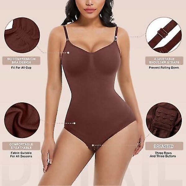 Sömlös fast magkontroll dam full body shaper body XL brun