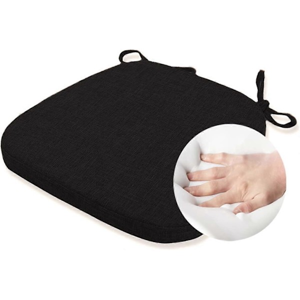 Stolsdyna med knytband för matstol [16,5 X 16,2 tum Svart] - Memory Foam Halkfri Köksstolsdyna och Matsalsstolsdyna med Maskintvätt