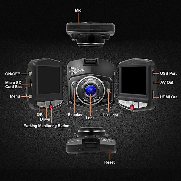 Opgraderet Dash Cam 1080P Dashcam til Bil Dash Kamera med Nattesyn, Indbygget G-Sensor