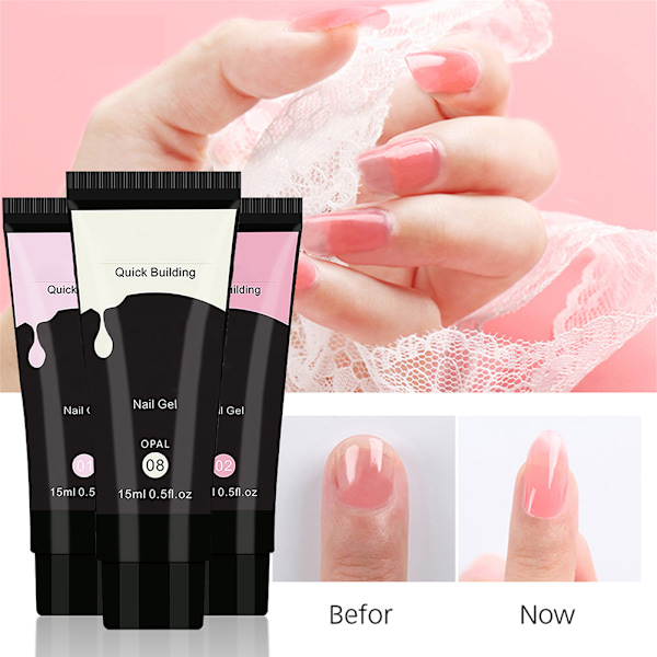 Nail Gel Kit 15ml Säker Pålitlig Snabbförlängning Nail Building Gel Kit för nybörjare för Nagelsalong