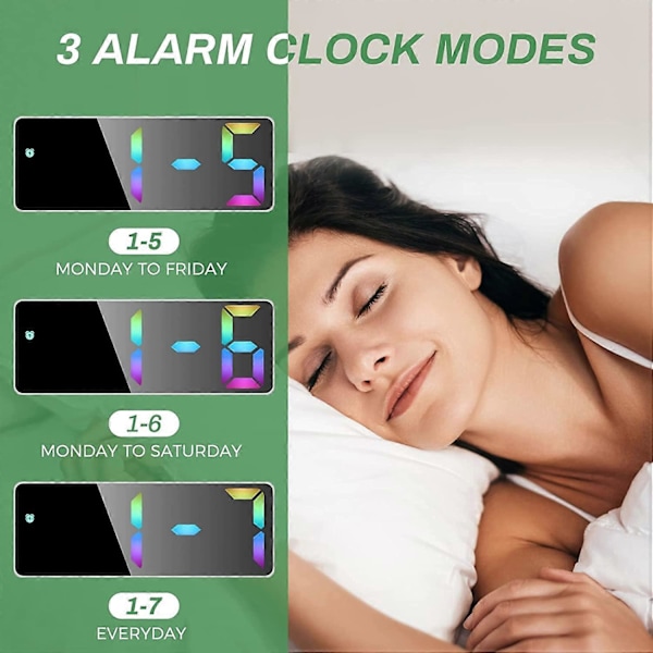 Digitalt Vækkeur, 6,5 tommer Digitalt Ur LED Spejl Digitalt Vækkeur med Temperatur Snooze Stemmeaktiveret 12/24 Timer 3 Lysstyrkeniveauer Alar