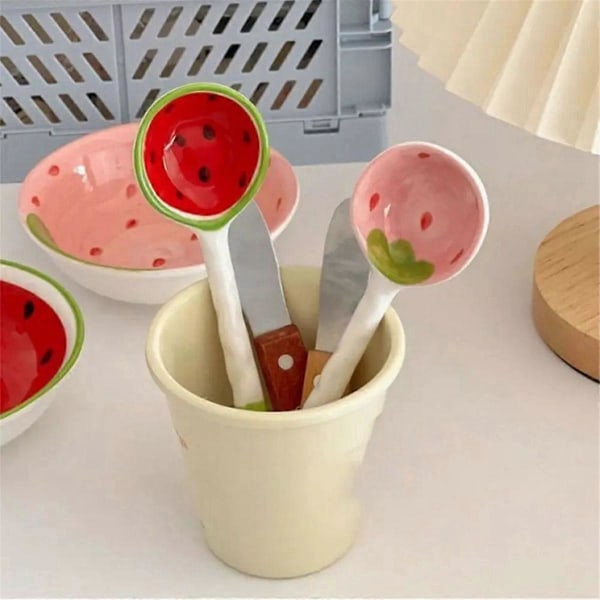 2Set Flinga Skål Flinga Sked Keramisk Sked Ramen Soppsked-A