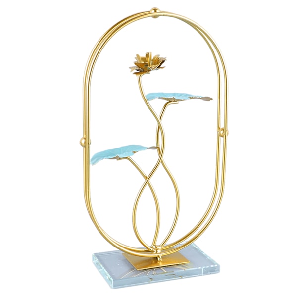 Järnlotusbladsprydnad med glasbas Utsökt elegant metallblad Skulptur Statyfigurer för heminredning