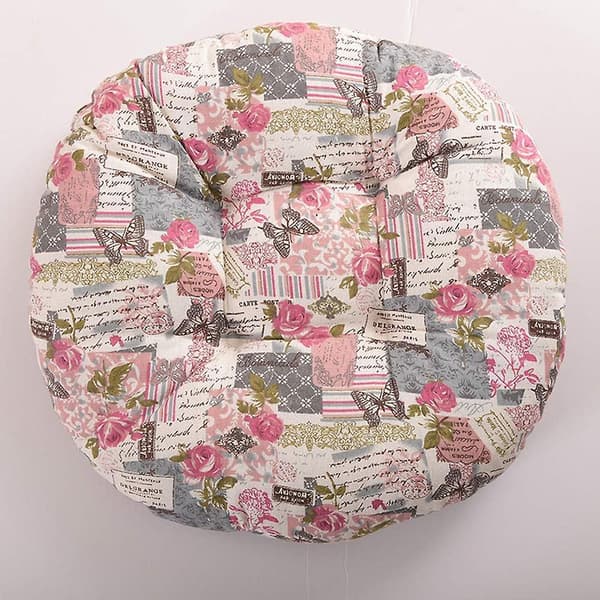 Runda Utomhusstolar Kudde med Blom- och Djurtryck, 40cm, Rosa Bomull och Linne