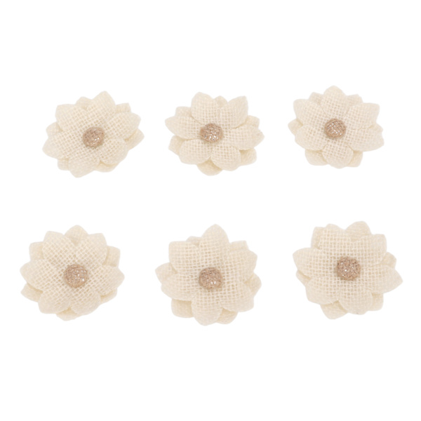 6 stk. Burlap Blomster Lotos Form Europæisk Retro DIY Burlap Blomster Håndlavede Hvide Stof Blomster til Bryllupsfest