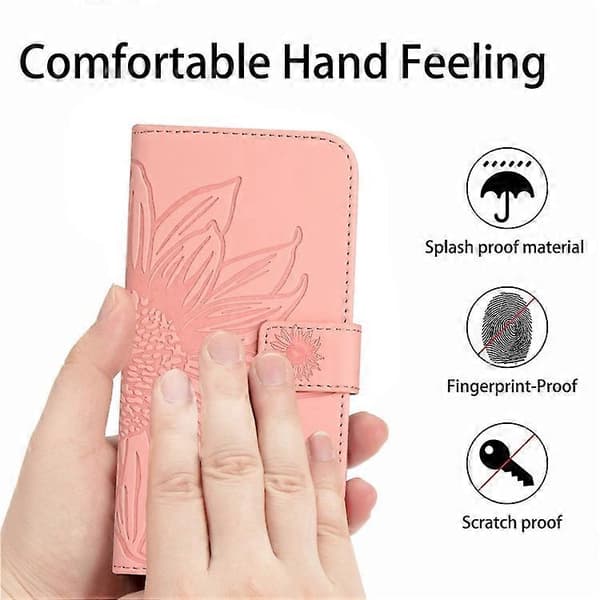 Compatible with Samsung Galaxy A17 Case Sunflower Pattern Leather Wallet Case with Wrist Strap LightPink