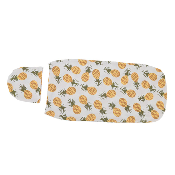 Mjuk elastisk anti-skräck baby swaddle filt hatt set nyfödd wrap baby hatt set för 0 till 3 månader baby liten ananas