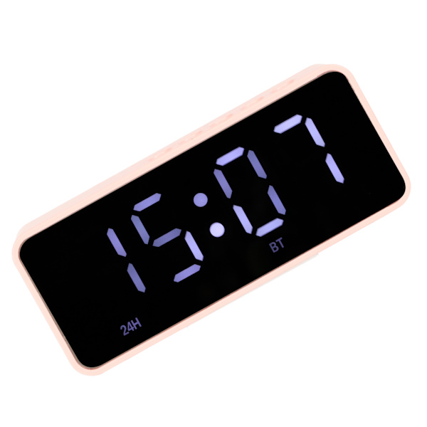Alarmklocka Bluetooth-högtalare Distorsionsfri USB-laddning Spegeldisplay Bärbar Digitalklocka Trådlös Högtalare Rosa