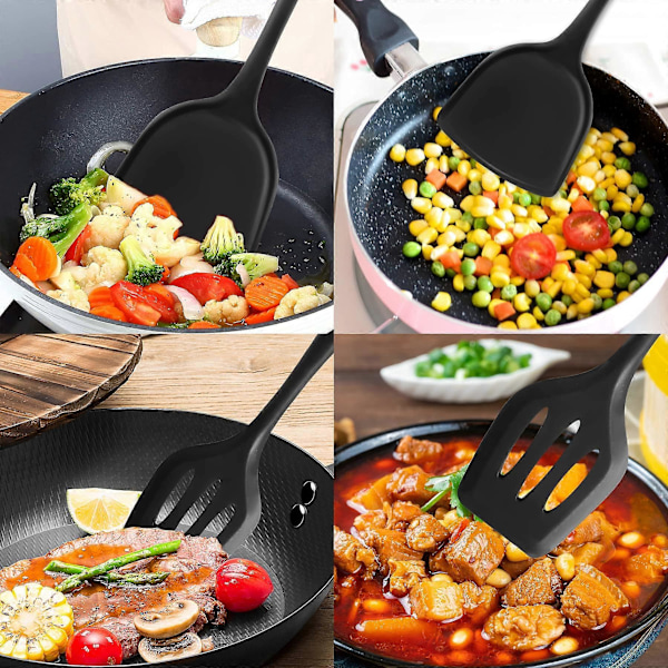 Silikonspatel - 2 st Värmebeständiga Spatelset med Slitsar Köksredskap, Hög Värmebeständig Non-Stick Flexibel Stor Svart Silikonspatel
