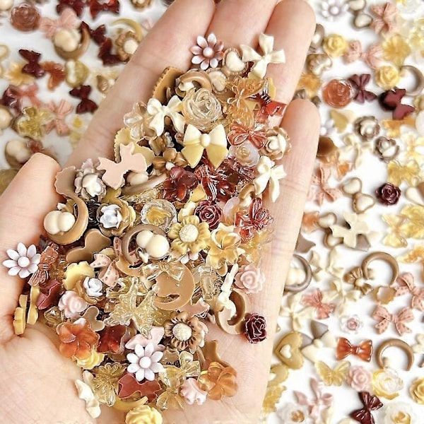 50 st 3D Flatback Nagelberlocker Självlysande Nagelkonstdekorationer med Blommor, Hjärtan, Kaniner, Fjärilar, DIY Akryl Nageldekorationer6