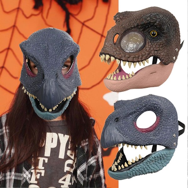 Ansiktsskydd Skrämmande Realistisk Dekorativ Festlig Iögonfallande Rollspelsrekvisita Latex Halloween Skräck Dinosaurie Rörlig Käke Öppen Mun Huvudbonad För Karneval