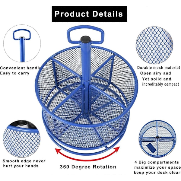 Mesh Skrivebordsorganisator, 360 Graders Roterende Multifunktionel Penholder, 4 Rum Skrivebordsstation