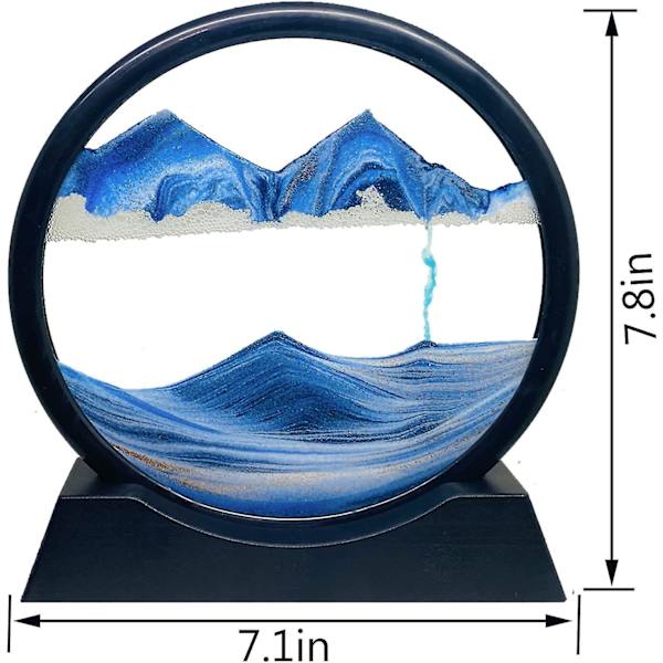Dynamisk 3D roterende sandbilleder - Rundt glasramme, bevægelig sandkunst, gul sand timeglas dekoration (7 tommer)