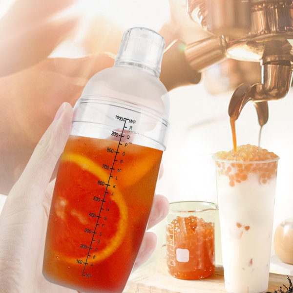 Anti-lækage gennemsigtig PC Resin Cocktail Shaker Mixer med Scale Bar Tool (1000ml)