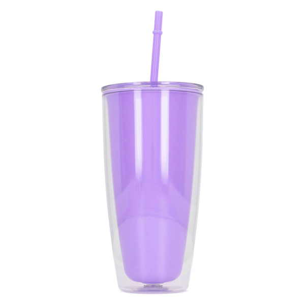 Dubbelväggig mugg med lock och sugrör 750 ml Dubbelväggig mugg Stor kapacitet Vattenflaska Bred öppning Splittersäker Lila