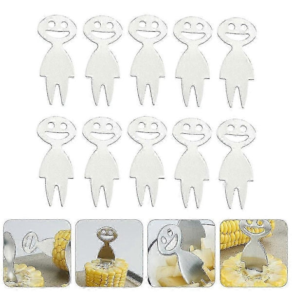 10 stk. Rustfrit Stål Søde Smiley Kage Snack Frugtgaffel Husholdnings Madgafler