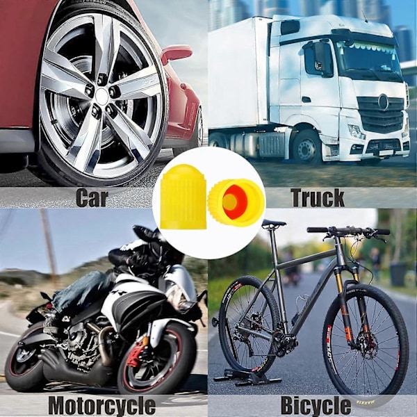 10 stk. Dækventilhætter, med O-tætningsring, Universal Støvhætter til SUV, Biler, Cykel, Motorcykler, Lufttæt Forsegling, (10 stk. Gul)