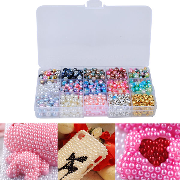 1140 stk. ABS imiterte perler runde uten hull fargede kunstige perler for smykker DIY