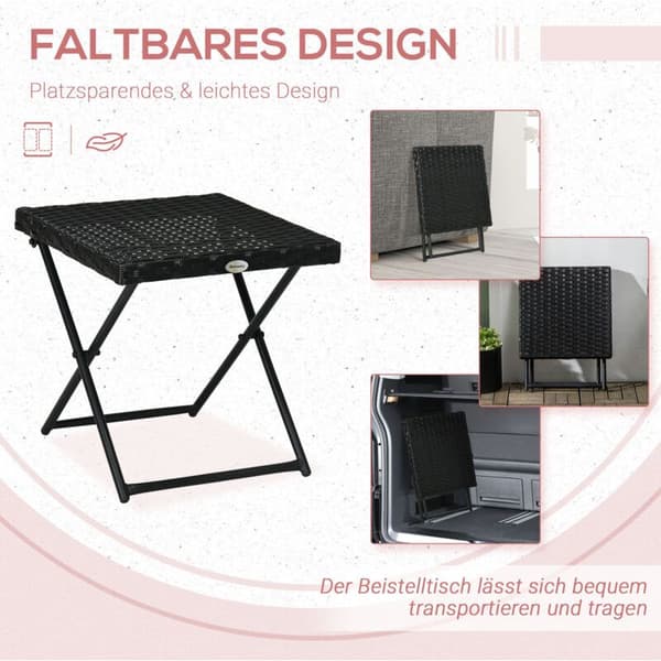 Poly-rattan altanbord, foldbart, stålramme, let at rengøre, 40 x 40 cm, sort