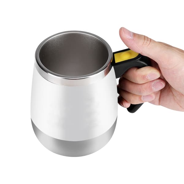 Elektrisk selvblandende kopp i rustfritt stål, magnetisk røremugge for kaffe, hvit