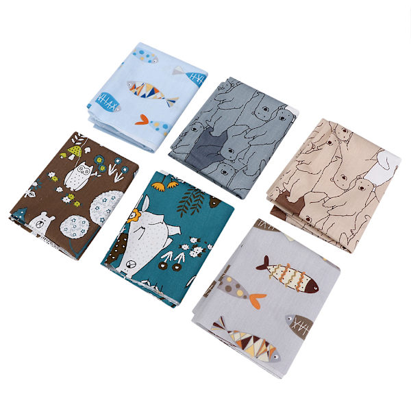 50x40cm 6 stk. søde tegneserie bjørn fisk mønster trykt bomuldsstof assorteret stof DIY materiale