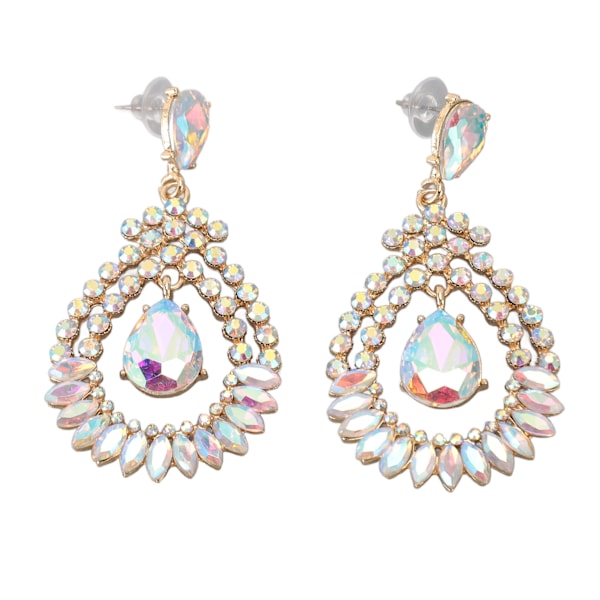 Vanndråpe Rhinestone Hengeøredobber Elegant Legering Glitrende Rhinestone Dangle Øredobber for Bryllup Hvit AB Midtre KC Gull