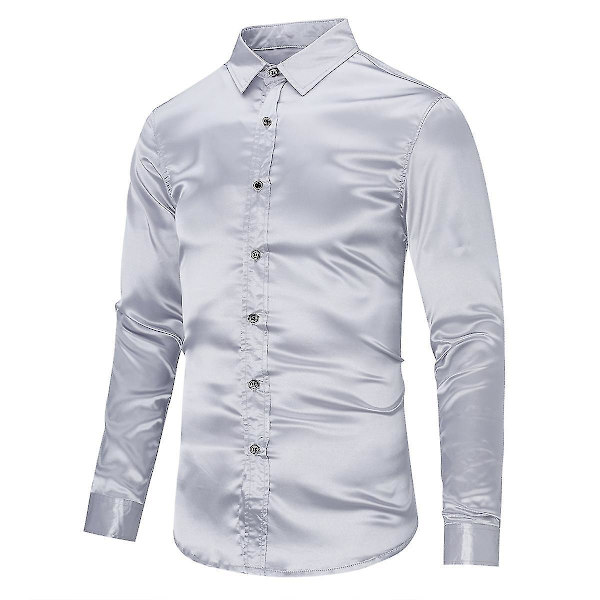 Kiiltävä Harmaa Miesten Slim-fit Pitkähihainen Rentoutunut Virallinen Paita