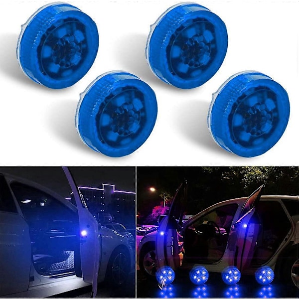 4 KPL Universaali Langaton Auton Oven LED-Varoitusvalo, Turvavalo, Strobovalot Peräänajon Estämiseksi (Sininen)