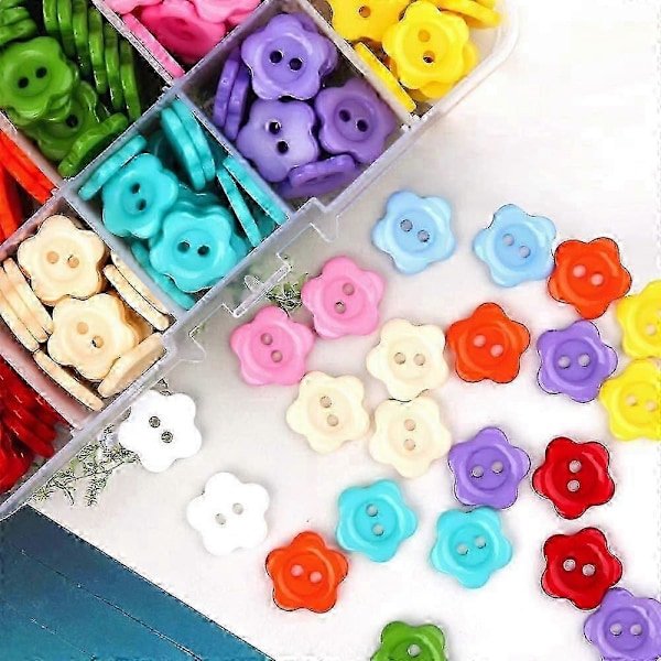 Resin Blomsterknapper 2 Hull Fargerike Knapper 200 stk Blandede Blomster Runde Resin Knapper