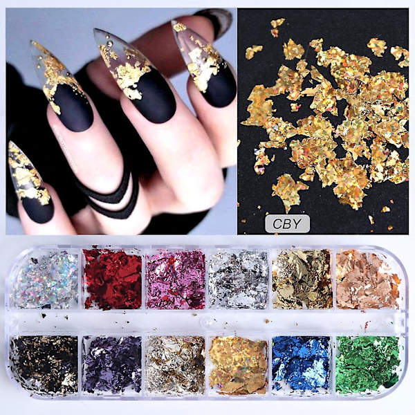 Blandad Nagelkonst Glitter Paljett Folier Flakes Nageldekoration Glitter-