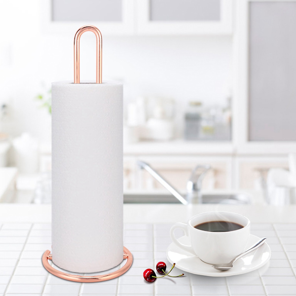 Metallstående enkel rullhållare pappershandduksställ vävnadshållare arrangör (roséguld)