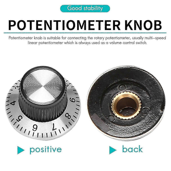 4 x Potentiometer Pot metallknopp med 0-9 skiva för 6mm axelknopp