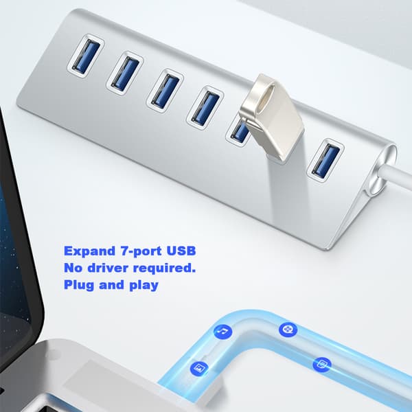 USB 3.0 Splitter Aluminiumlegering Hub 7-i-1 Dockingstasjon for Bærbar Datamaskin