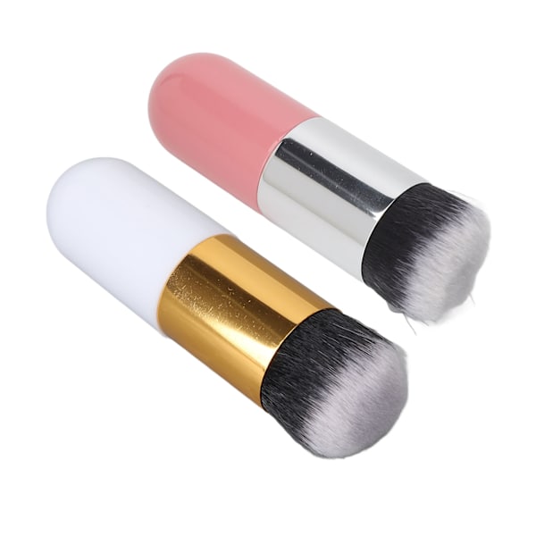 2 stk Foundation Brush Lommestørrelse Væskeblanding Højdensitets træskaft Syntetisk makeupbørste