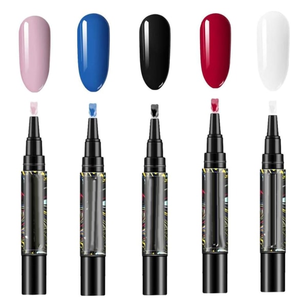 Semipermanenta Nagellackspennor - Set med 5, 3-i-1 Nagelgelpennor