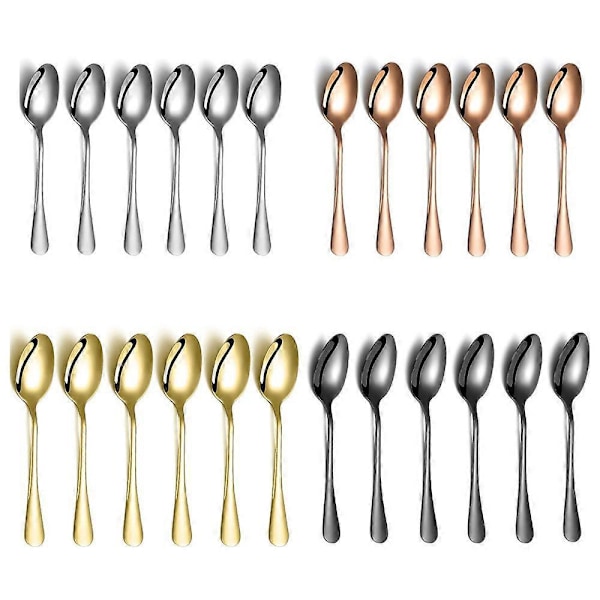 Ruokalusikkasetti, 12 kappaleen lusikkasetti, korkealaatuinen ruostumattomasta teräksestä valmistettu lusikka, kestävä metallilusikka, konepesun kestävä, koti, ravintola (musta)
