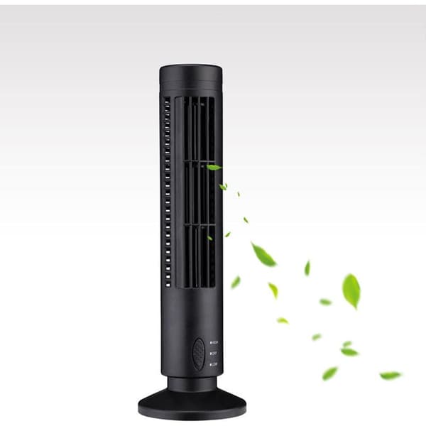 Mini USB Bladeless Tower Fan, 2 hastigheder og tilstande, piedestalventilator til soveværelse, stue, kontor, hjem, sort