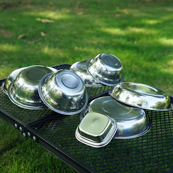 22PCS Service Plate Set Rustfrit Stålservice til Udendørs Camping Selvkørende Tur