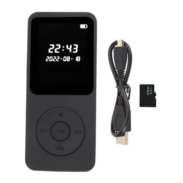 MP3 MP4-afspiller Bluetooth 5.0 Ultratynd Digital LCD 1,77 tommer skærm Indbygget HD-højttalere Bærbar HiFi-musikafspiller med 64G-hukommelseskort
