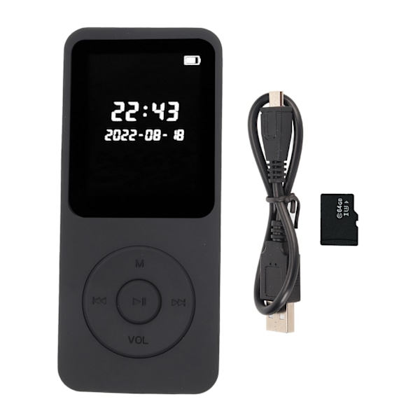 MP3 MP4-afspiller Bluetooth 5.0 Ultratynd Digital LCD 1,77 tommer skærm Indbygget HD-højttalere Bærbar HiFi-musikafspiller med 64G-hukommelseskort