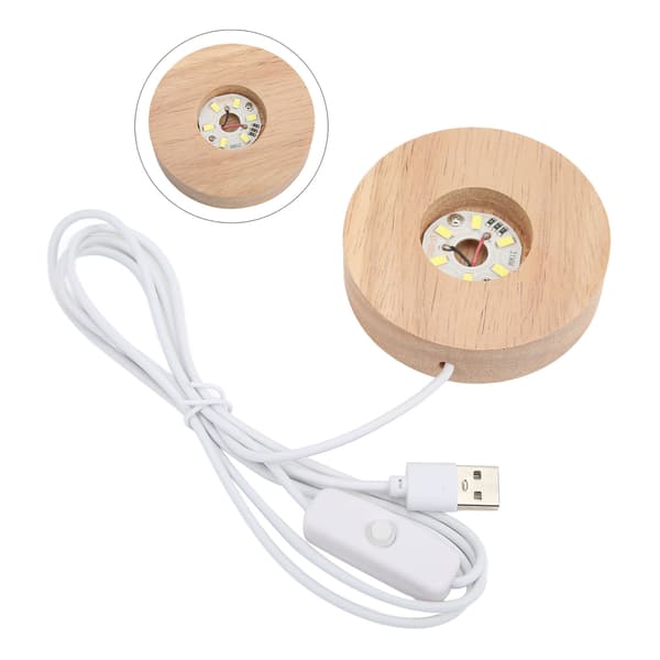 LED-lysfod USB-interface Egetræsmateriale Rund 2 cm/0,8 tommer tykkelse Glødende dekorativ displaylampe til hjemmet 5V Hvid lysfod