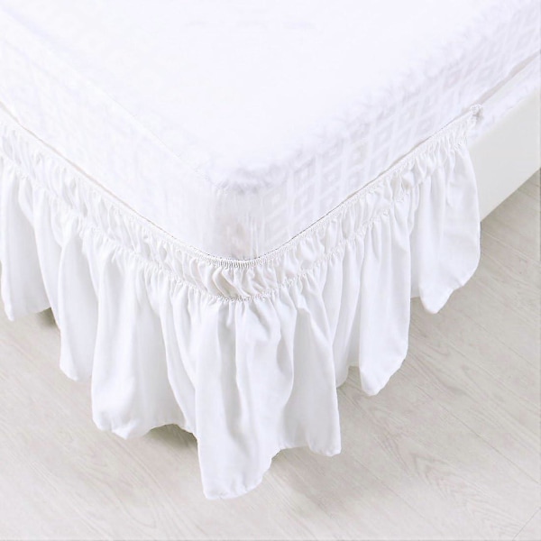 Sengetæppe Børstet Polyester Sengekant Wrap Tre Sider Elastisk 100x190cm Snehvid