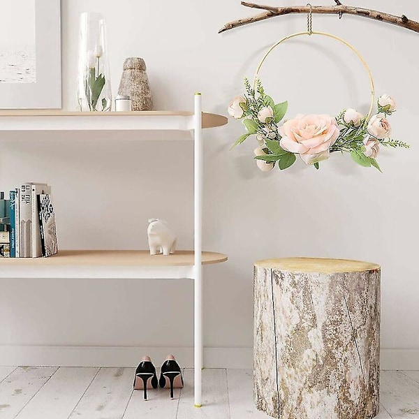 Kultaiset riippuvat kranssit, keinotekoinen kukka, pyöreä kehys, vaaleanpunainen ruusuköynnös DIY-kukka-asetelmiin, askarteluun, hääkoristeluun (ruusu), 19 cm
