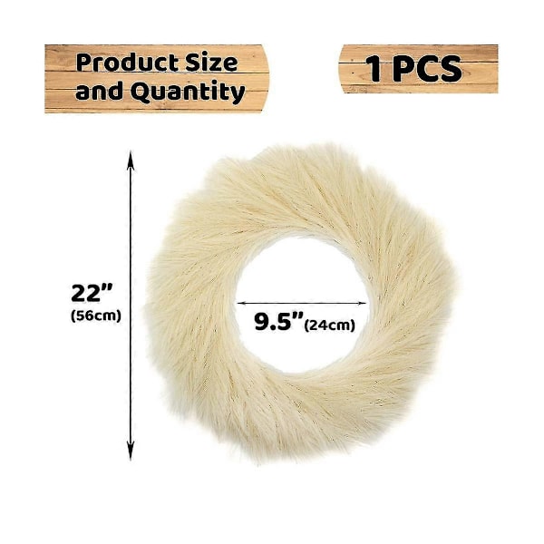 Kunstig Pampasgresskrans, 56 cm Faux Pampasgress Dekor Boho Dekorasjon (Beige)
