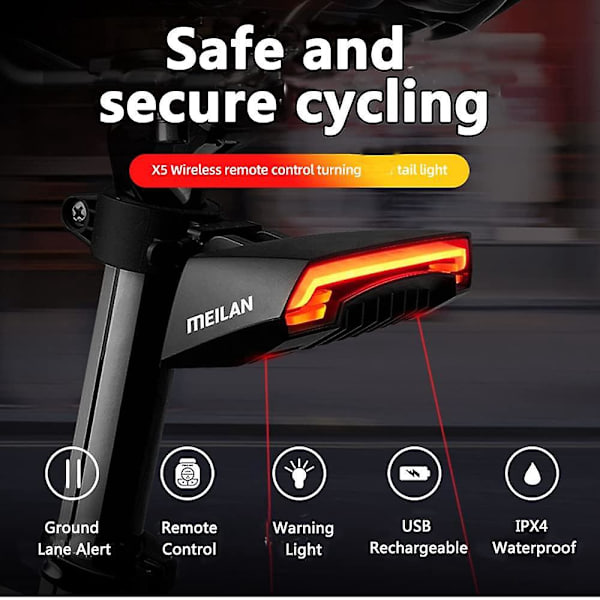 Trådløs fjernbetjening cykelbaglygte med automatiske blinklys, bremselys og USB genopladeligt batteri - Cykelsikkerhedsadvarselsbaglys