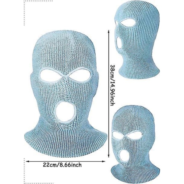 Sports Full Face Balaclavas Set med 3 - Vinter utomhusstickat cover för skidåkning (vit, rosa, himmelsblå)