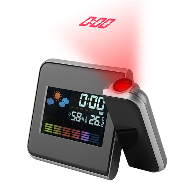 Digital LED Väderprognos Projektor Kalender Luftfuktighetsdisplay Väckarklocka (Svart)